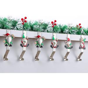 Christmas Stocking Holders for Mantle - Set of 6, Stocking Hangers with Gnome Design for Fireplace