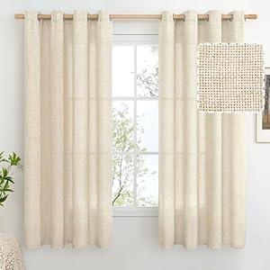 BGment Natural Faux Linen Curtains 63 Inch Length for Bedroom 2 Panels Set, Light Filtering Burlap Textured Grommet Privacy Window Curtain Drapes for Farmhouse, Each Panel 52 Inch Wide