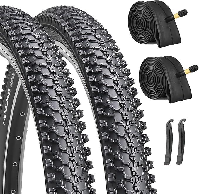 Hycline 2 Pack Bike Tires Set,26/27.5 Inch Folding Replacement Tire Plus 2 Pack 26/27.5-inch Bike Tubes and Levers for MTB Mountain Bicycle Hycline 2 Pack Bike Tires Set,26/27.5 Inch Folding Replacement Tire Plus 2 Pack 26/27.5-inch Bike Tubes and Levers for MTB Mountain Bicycle