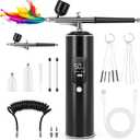 Airbrush Kit with Compressor, 2 Airbrushes, 6400mAh 50PSI High Pressure Airbrush for Nails with 0.2/0.3/0.5mm Nozzle Sets, Airbrush for Nails, Modeling, Cake Decorating, Pastry (Black)