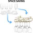 Wine Glass Rack Under Cabinet, Drilling Free No Screw Steamware Holder Under Shelf Metal Wine Glasses Holders 304 Stainless Steel Hanger Storage Organizer Hanging Glass Fit for Bar Kitchen 3 Rows Gold