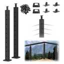 CKE 2 Packs Black Cable Railing Corner Post, 36" 2" x2" 90 Degree L-Drilled Corner Drilled Post with Rubber Cable Grommet for Cable Handrail Post, Adjustable Top Mount Corner Post for Deck