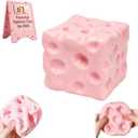Jumbo Slow Rising Squeeze Cheese Cube, Pink Cheese Squishy Stress Relief, Shapeable Sensory Fidget for Adults, Soft Sugar Squish Ball, Big Cheeses Stress Toy Desk Gift