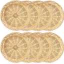 Cheardia 8 Pack Bamboo Paper Plate Holders, 10 Inches Reusable Wicker Charger Plates for Dinner Plates Natural Hand Woven Wicker Paper Plate Baskets for Home Party Daily Dinning Picnic