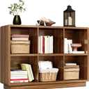 ChooChoo 6 Cube Storage Organizer, Wooden Bookcase with Storage, Cube Storage Bookshelf for Bedroom and Home Office, Brown Walnut, 2-Tier 6-Cubes