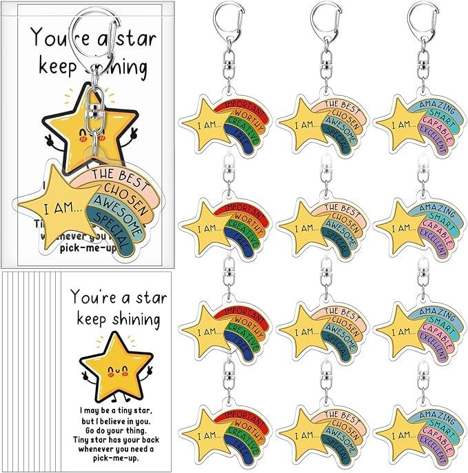 Henoyso 60 Sets Inspirational Star Keychain Bulk Valentines Employee Appreciation Gifts Bulk for Coworkers Office Staff Team