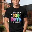 QAUN 100 Days of School Teacher Shirts for Men : 100th Days Graphic Tops Teacher Tshirt Teach Short Sleeve Tops (Black,Large)