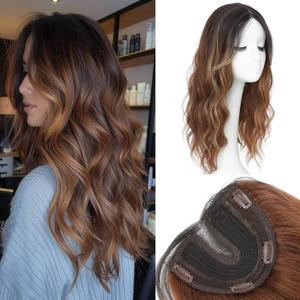 forfeels Synthetic Hair Topper Ombre Color Toppers For Women With Thinning Hair Curly 20 Inches Side Part Hairpieces For Women Solving Slightly Loosing And Gray Adding Volume (RH4/30K/27P)