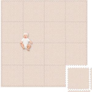 Play Platoon Non-Toxic Large Baby Play Mat for Floor, 16 Tile 96 x 96 inch - Extra-Thick Interlocking Foam Floor Tiles 24 x 24 in Puzzle Mat Pieces with Border, Playmat Rug for Kids - Savanna Print