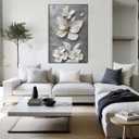 Canvas Wall Art Butterfly Wall Decor White Flower Picture Gray Poster Animal Painting Prints for Office Living Room Bedroom Bathroom Home Decor Framed(Art-2,16.00x24.00 inch)