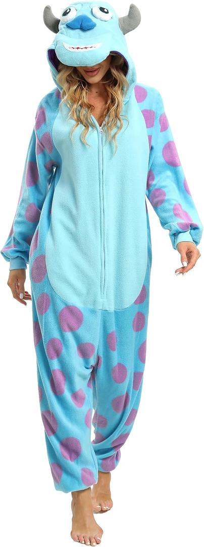 Wishliker Adult Onesie Animal Pajamas Halloween Cosplay Costumes Party Wear Blue (Large, Sully)