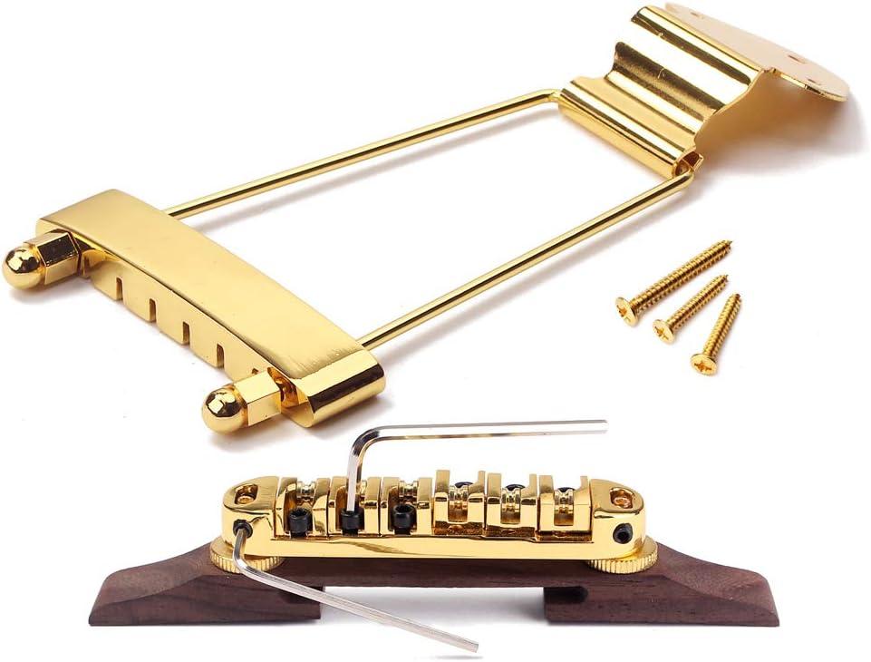 6 String Guitar Trapeze Tailpiece Bridge and Roller Tune-O-Matic Saddle Bridge for Jazz Archtop Guitar Replacement (GolD)