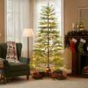 Marzzi Cypress 6FT Christmas Tree with Lighted Star Garland, Artificial Sparse Ornament Christmas Tree with 400 LED Lights, Moon Star String Lights for Holiday Decoration (Green)