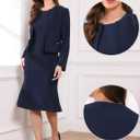 Allegra K 2 Piece Suit Dress Set for Women's Business Sleeveless Dress and Crop Blazer (Blue, M)