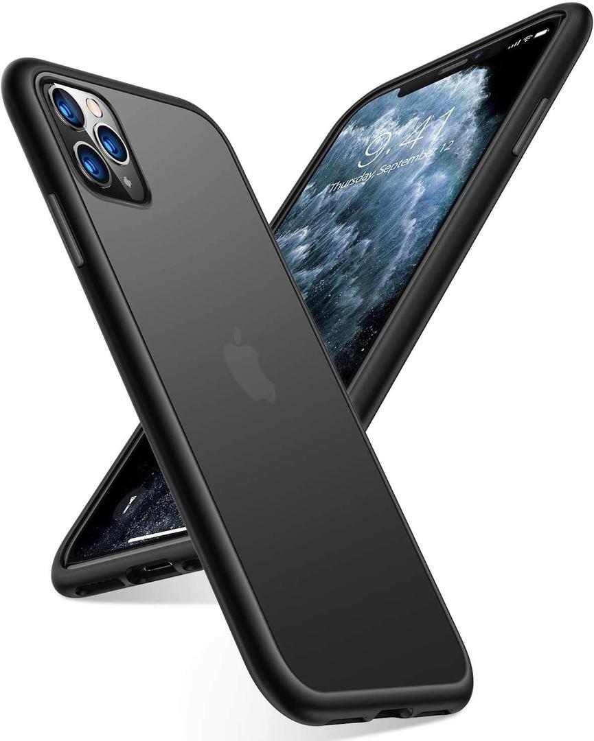 TORRAS Shockproof Compatible with iPhone 11 Pro Case, [Military Grade Drop Tested] Translucent Hard Matte Case with Soft TPU Bumper Slim Phone Case Designed for iPhone 11 Pro, Matte Black