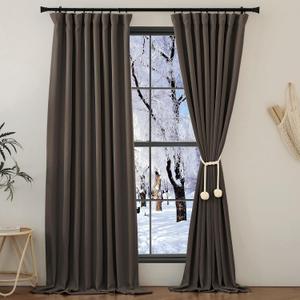 NICETOWN Faux Linen Room Darkening Brown Curtains for Living Room, Pinch Pleated Primitive Linen Burlap Thermal Insulated Sound Reducing Window Drapes for Bedroom, W50 x L84, 2 Panels