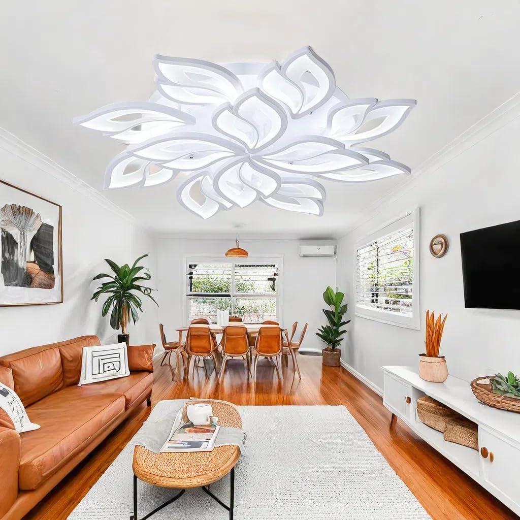 Modern LED Ceiling Light Fixture Flush Mount Chandelier Ceiling Lamp with 12-Leaf Dimmable Remote Control Ceiling Lights for Living Room Dining Room Bedroom