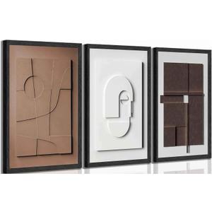 3Pcs Modern Abstract Canvas Wall art Brown and White Minimalist Geometric Nordic Japandi luxury Painting Picture Wall Decor Poster Print Artwork for Living Room Bedroom Office Home Decoration Unframed (12x16in-poster)