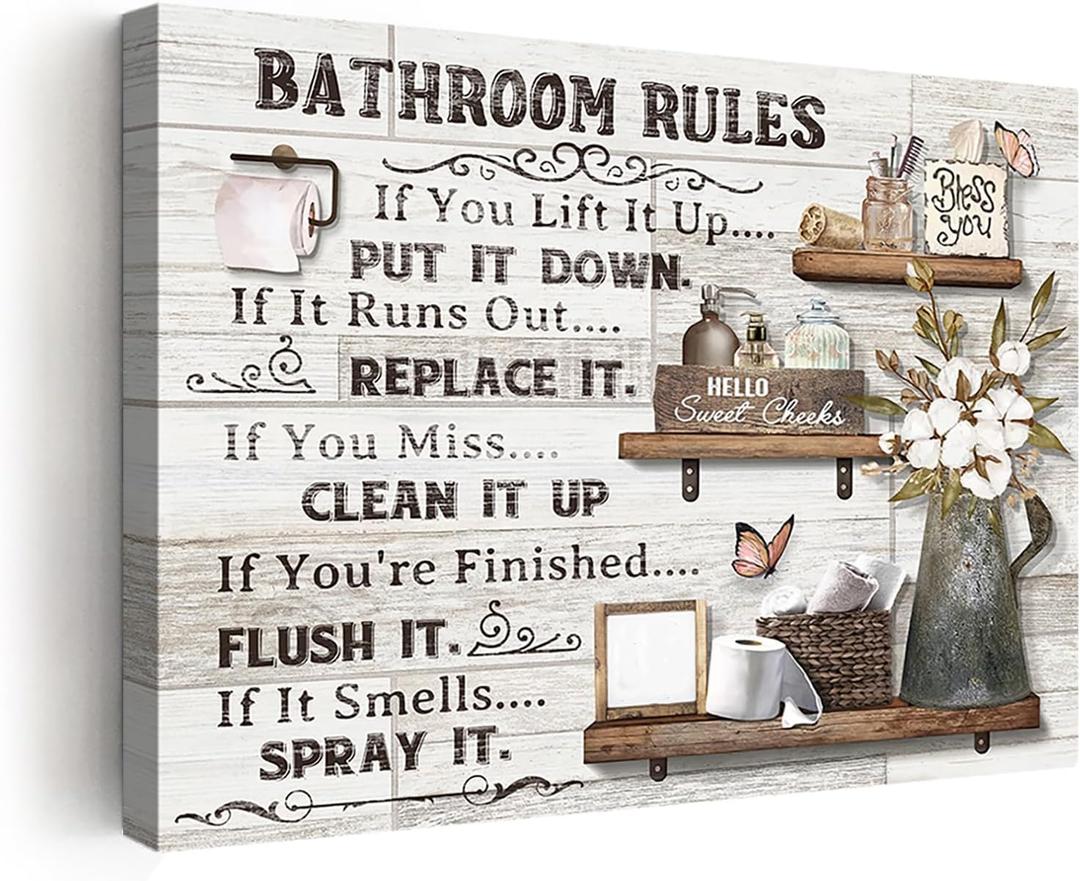 Yirasnezy Farmhouse Bathroom Decor Wall Art Rustic Flower and Butterfly Pictures Canvas Print Wall Decor Country Bathroom Wall Art Framed Ready To Hang 12"x16"