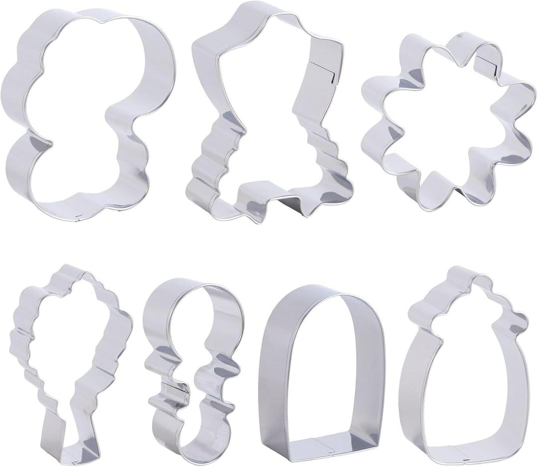 7pcs Baby Shower Cookie Cutter, Stainless Steel Onesie Flower Bottle & Bouquet Biscuit Cookie Cutters for Baking Baby Shower Birthday Party Decorations