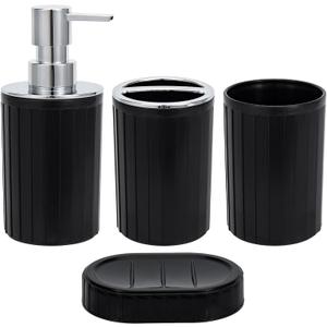 Yebeauty Bathroom Accessory Set 4pcs Plastic Black Bathroom Sink Set with Soap Dispenser and Toothbrush Holder for Bath Countertop Decor Contain Toothbrush Holder Set Soap Dispenser Dish