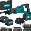 21V Brushless Reciprocating Saw,26.0Ah Battery Cordless Power Sawzaw 28mm 3500 SPM High-Performance Saws with 12 Saw Blades, Recproca for Heavy-Duty Materials Cutting Wood Metal & PVC (Blue)