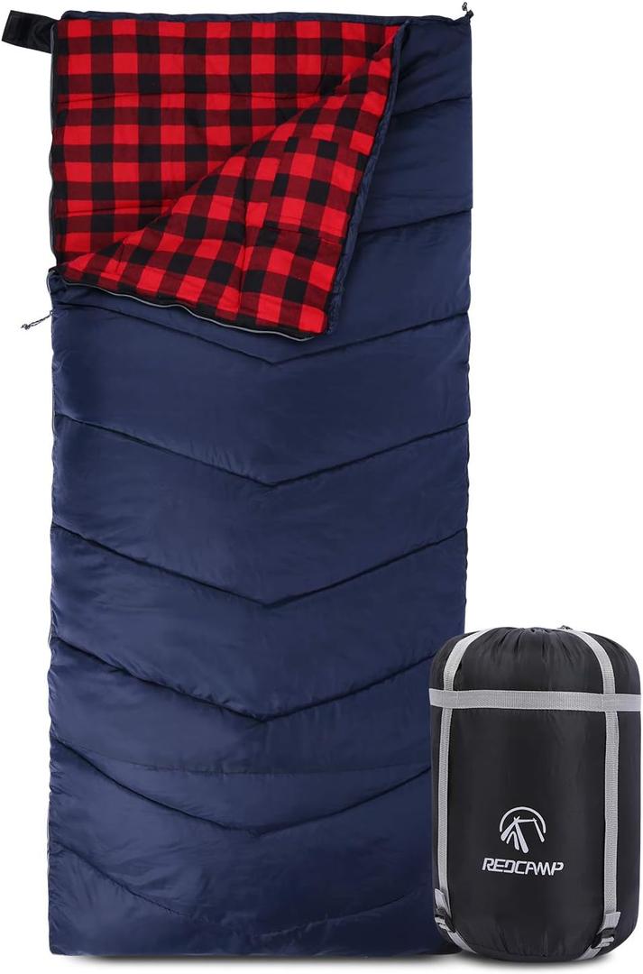 REDCAMP Cotton Flannel Sleeping Bag for Camping Backpacking, Adults Cold Weather Envelope Sleeping Bags(Navy Blue)