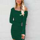 luvamia One Shoulder Dresses for Women Bodycon Long Sleeve Ruched Cocktail Party Date Night Short Dress Special Occasion (Green, S)