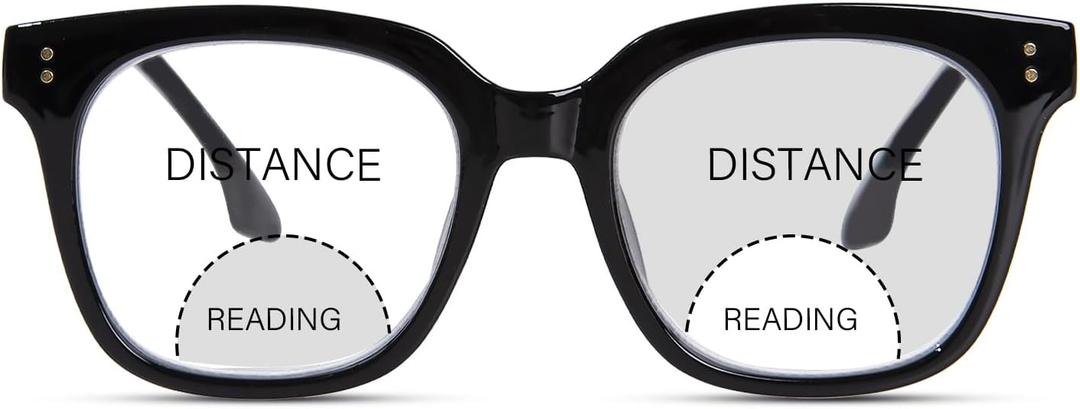 Bifocal Reading Glasses for Women Men Oversized Blue Light Blocking Clear Top Computer Readers (Black)