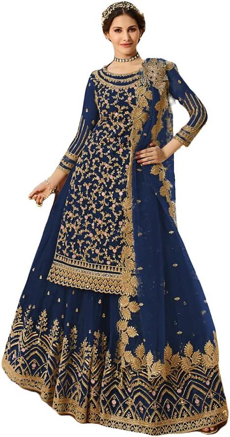 Indian/Pakistani Style Party Wear Embroidered Salwar Kameez Sharara Suit Ready To Wear (Large, Blue) Indian/Pakistani Style Party Wear Embroidered Salwar Kameez Sharara Suit Ready To Wear (Large, Blue)