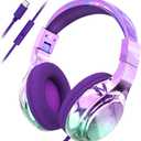 QearFun USB C Kids Headphones Wired with Mic, 85/94dB Safe Volume Limit, Foldable Over Ear, Tangle-Free Cord & Sharing Port, Wired On-Ear Headset for School, Chromebook, Tablet, Travel-Boys & Girls (Purple)