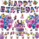38 Pcs Mario Party Decorations, Classic Games Mario Bros Happy Birthday Decorations, Includes 1 Banner, 6 Spiral Decorations, 18 Balloons, 1 Cake Topper, and 12 Dessert Decorations