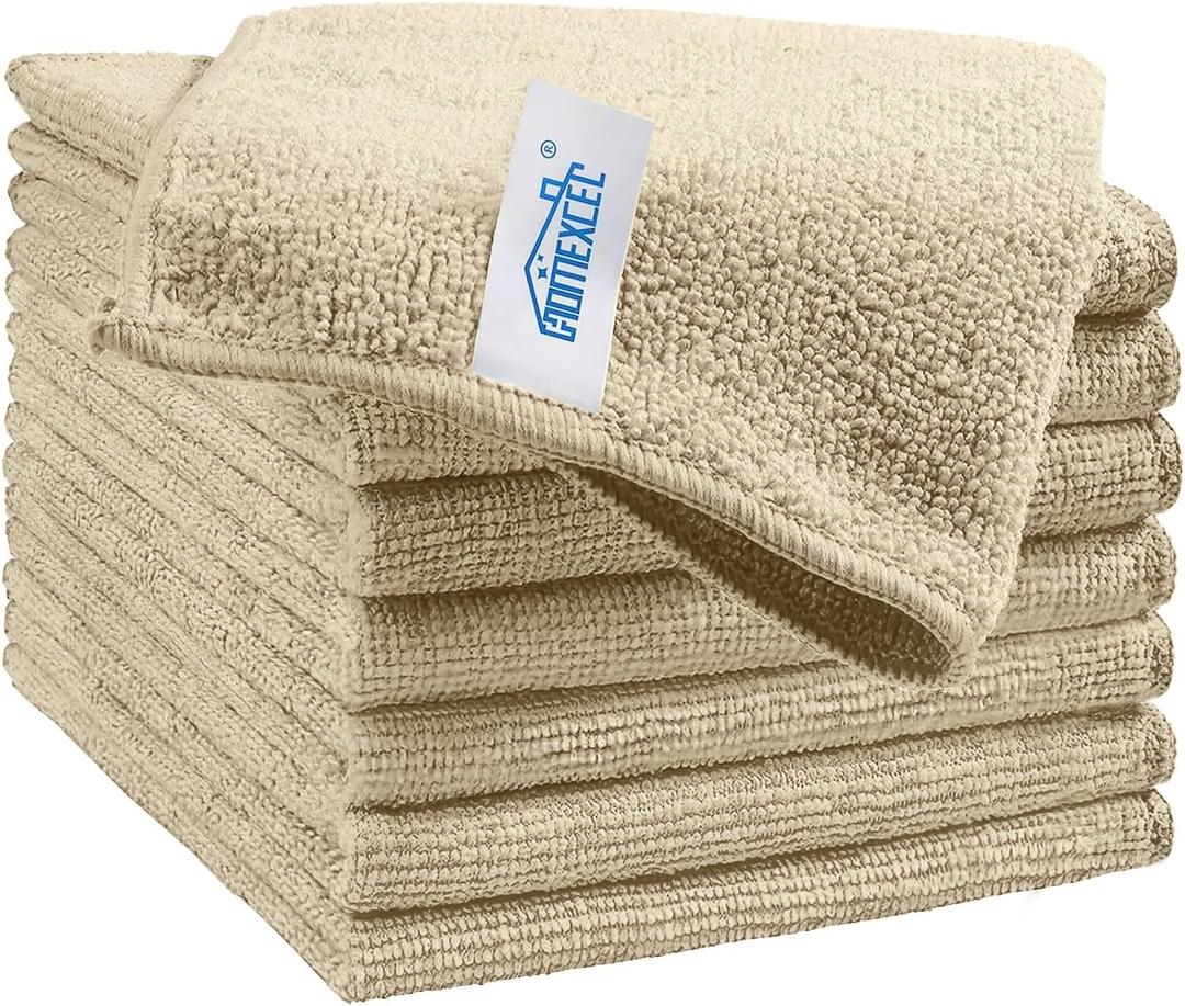 HOMEXCEL Brown Microfiber Cleaning Cloth, 8 Pack Cleaning Towels for Kitchen, Lint Free, Scratch-Free, Highly Absorbent, and Reusable Cleaning Rags for House, Window and Glass, Cars, 11.5 X11.5 inch