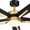 YITAHOME 60 Inch Ceiling Fan with Light and Remote, 5 Blade Crystal Rod Design Modern Chandelier with Reversible Quiet Motor, 3 LED Colors, Black&Gold