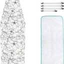 Ironing Board Cover and Pad, 21" x 57", Extra-Large Size, Thick Padding, Scorch & Stain Resistant, with Fasteners & Mesh Cloth (Floral White)