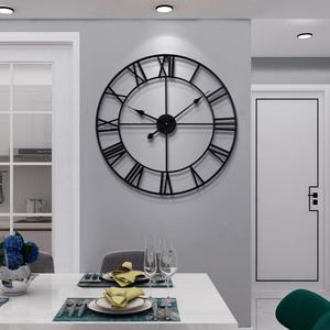 Large Modern Metal Wall Clocks Rustic Round Nearly Silent Little Ticking Battery Operated Roman Numerals Clock for Living Room/Bedroom/Kitchen Wall Decor-(Black, 47cm), 19 Inch