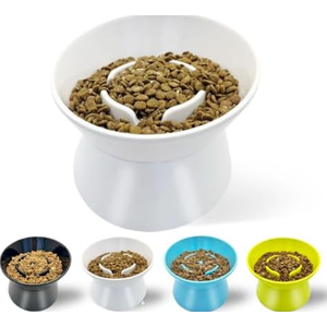 F FD Hub Tilted Raised Slow Feeder Bowl for Cats and Small & Medium Dogs, Raised Design Improves Posture, Spiral Inner Shape Prevents Fast Eating, Dishwasher Safe, 10 oz (White, L-Cats)