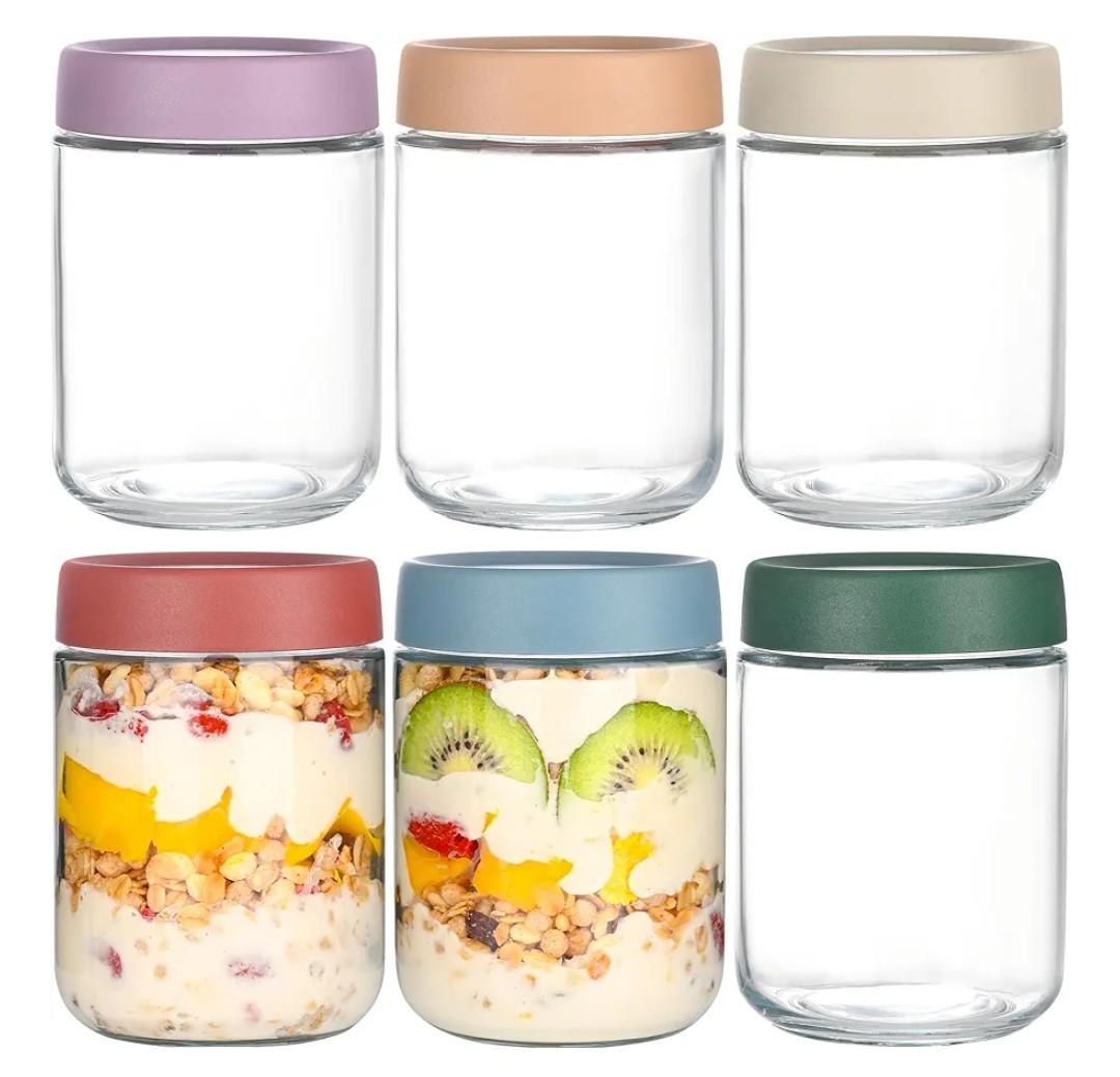 Artcochan Overnight Oats Containers with Lids 16 oz Glass Jars 6 Pack Glass Mason Jars with Airtight Lids, Perfect for Oats, Yogurt, Chia Pudding, Snack