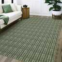 Washable Rug 9x12 Area Rug Soft Non Slip Living Room Rug Modern Braided Printed Rug Low Pile Farmhouse Rug Indoor Solid Woven Print Foldable Thin Accent Carpet for Bedroom Dorm Office Green