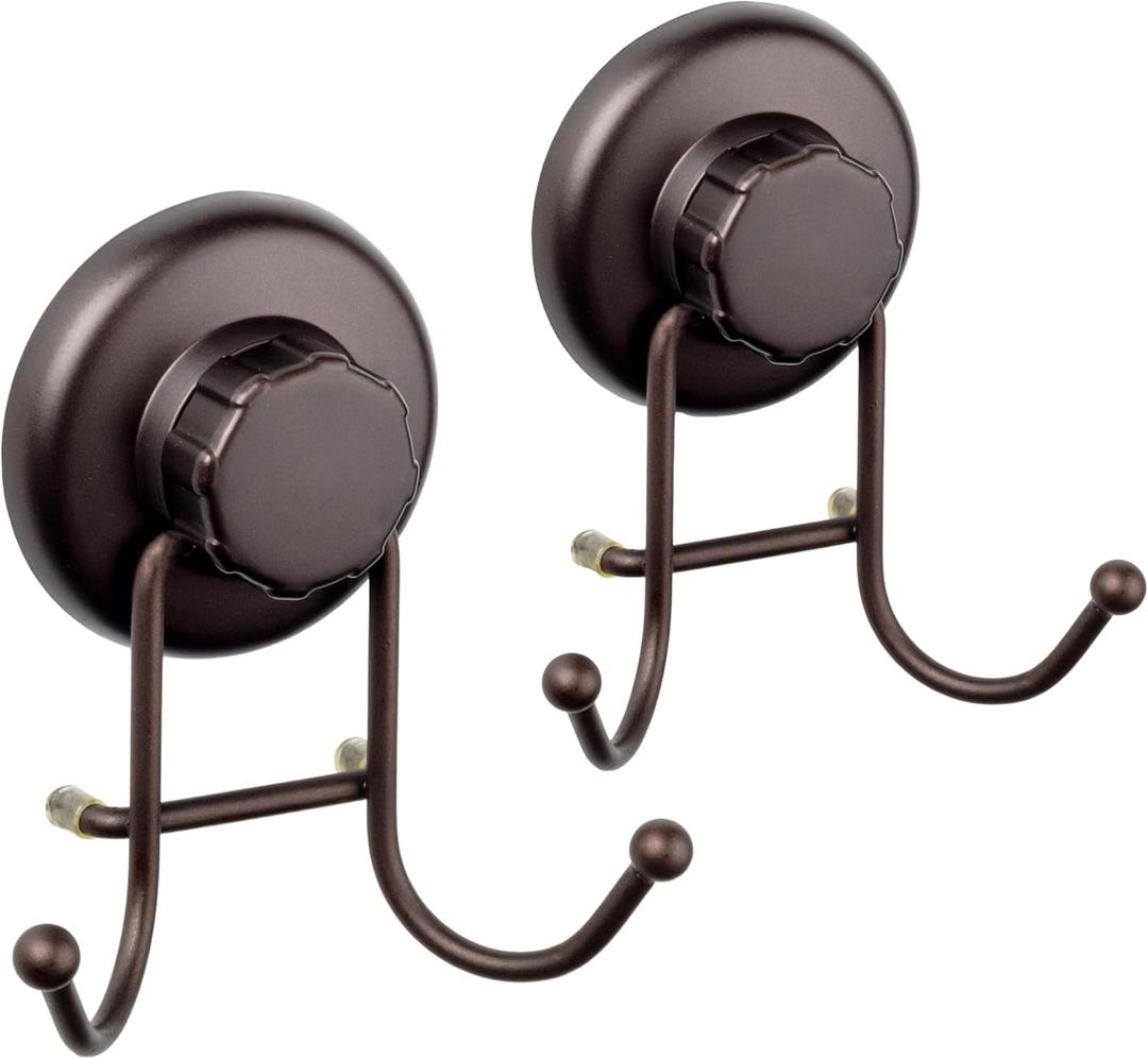 HASKO accessories - Powerful Vacuum Suction Cup Hooks Heavy Duty Organizer for Towel, Bathrobe and Loofah - Shower Hooks for Bathroom & Kitchen - Adhesive 3M Stick Discs, Bronze (2 Pack)