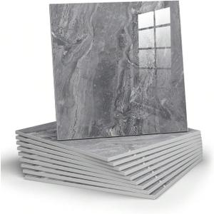 10pcs Marble Peel and Stick Backsplash Waterproof Washroom Wall Panels, Peel and Stick Tile, PVC Wall Panels for Kitchen, Bathroom - 11.8"x11.8" Kitchen Tile (Grey, 9.7 Sq.ft) (Gray)