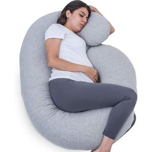 1 MIDDLE ONE Pregnancy Pillow, C Shaped Full Body Pillow for Maternity Support, Pregnant Women Sleeping Pillow with Jersey Cover (Light Grey)