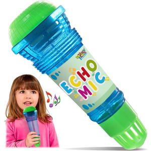 Novelty Place Echo Mic for Kids and Toddlers - Battery-Free Magic Karaoke Microphone Voice Amplifying Retro Toy for Singing, Speech & Communication Therapy - 10" (Blue & Green)