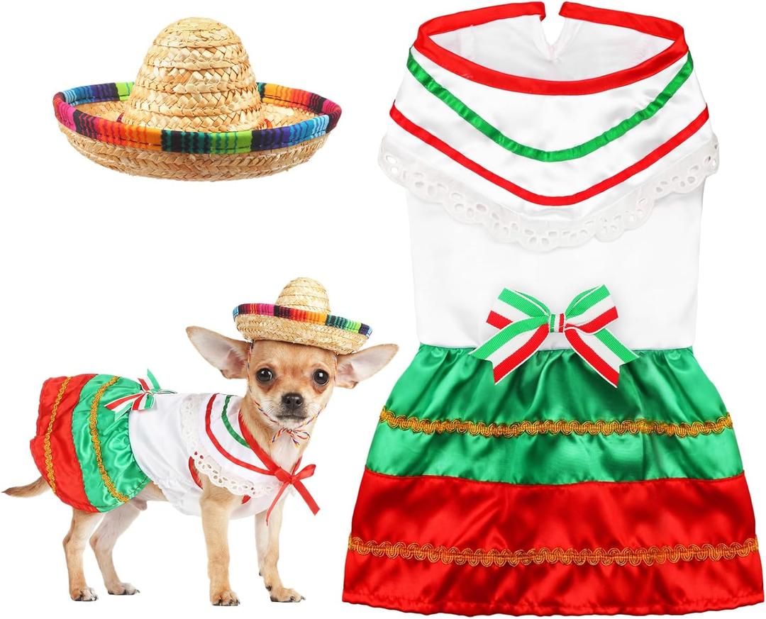 Mariachi Mexican Costume for Dog Mexican Dog Dress and Sombrero for Chihuahua Puppy Cat Cinco De Mayo Mexico Independence Day Themed Party Pet Outfits (S,Style3,Classic)