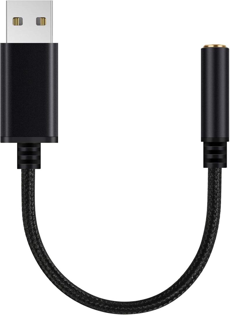 USB to 3.5 mm Jack Audio Headset Adapter Cable 0.6 Feet,External Stereo Sound Card Supported USB to TRRS 4-Pole aux Port Headphones, Plug connectors Compatible with Laptop,PC, Mac, PS4 etc (Black)