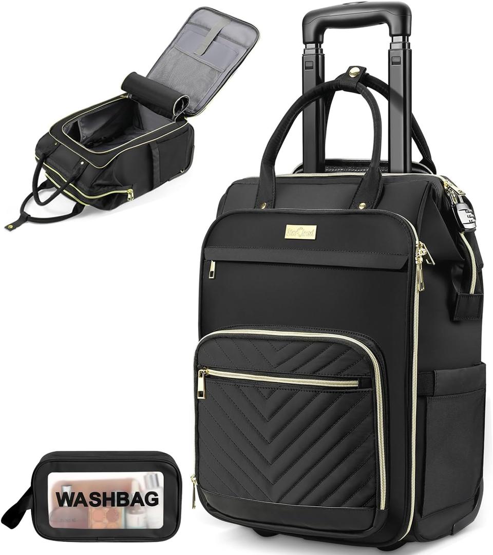 Star Cloud Rolling Backpack for Women,Dual-Opening Carry On Backpack with Wheels,Wheeled Laptop Backpack with Lock,USB & Type-C Charging Port, Softside Roller Backpack for Travel College Business Work