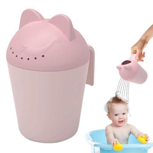 Baby Bath Rinse Cup, Cute Cartoon Cat Baby Bath Rinser Baby Rinser Pail Shampoo Rinser, Newborn Bath Shower Wash Hair Cup for Bath and Shower, Pink (Pink)