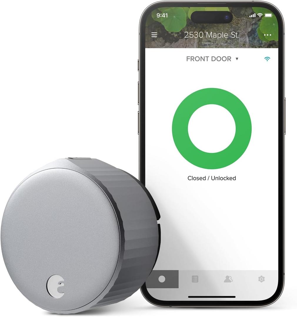 August Home, Silver Wi-Fi Connected Smart Keyless Entry Door Lock, Electronic Door Lock Fits Your Existing Deadbolt in Minutes,  AUG-SL05-M01-S01