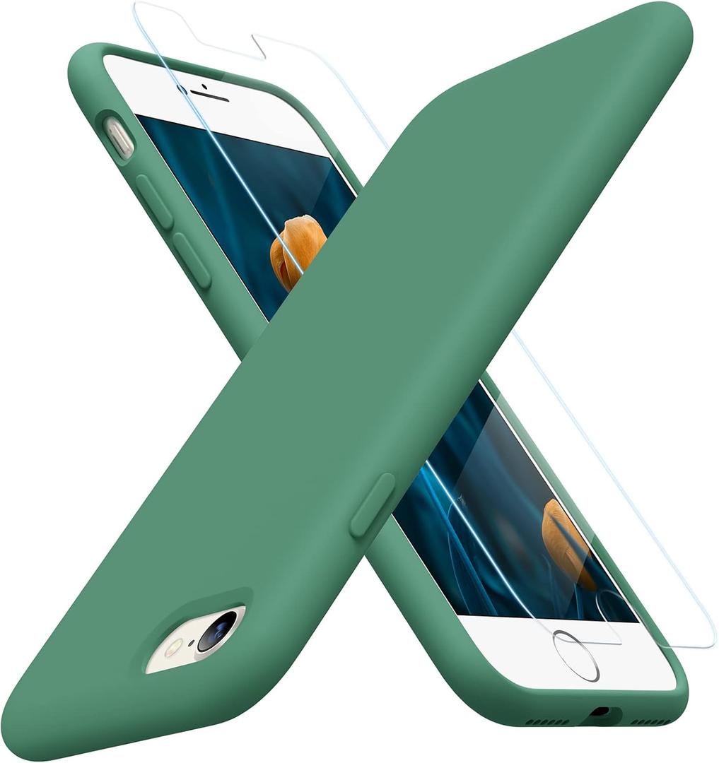 Miracase Ultra Slim Designed for iPhone SE Case 2022(3rd Gen)/iPhone SE 2020 Case(2nd Gen)/iPhone 7 Case/iPhone 8 Case with Screen Protector, Multi-Color Silicone Shockproof Phone Case(Acacia Green)