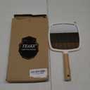 YEAKE Hand Held Mirror with Handle for Makeup,Small Cute Wood Hand Mirror for Shaving with Hole Hanging Single-Sided Portable Travel Vanity Mirror for Men&Women(Square)